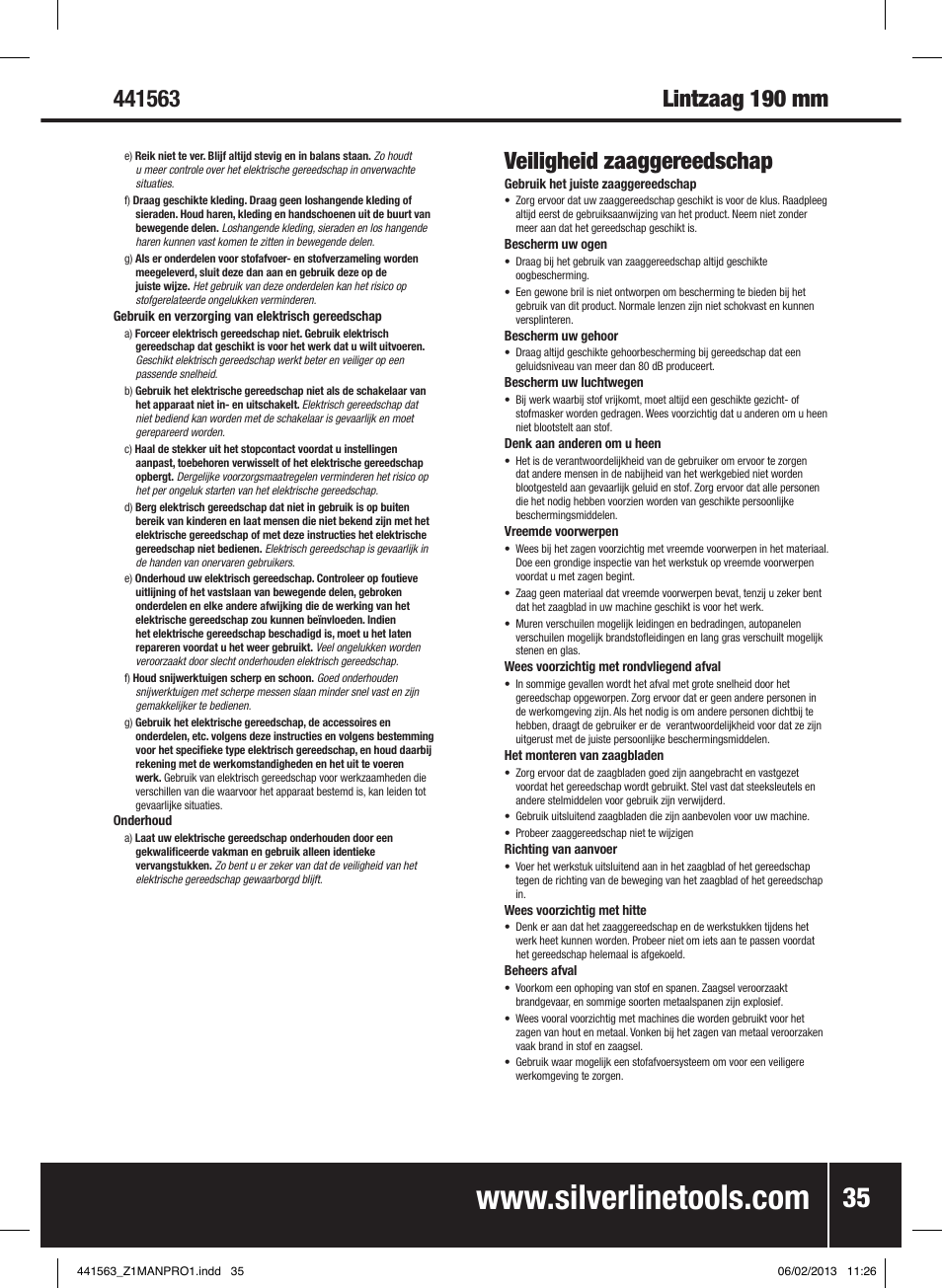 Veiligheid zaaggereedschap | Silverline Bandsaw 190mm User Manual | Page 38 / 42
