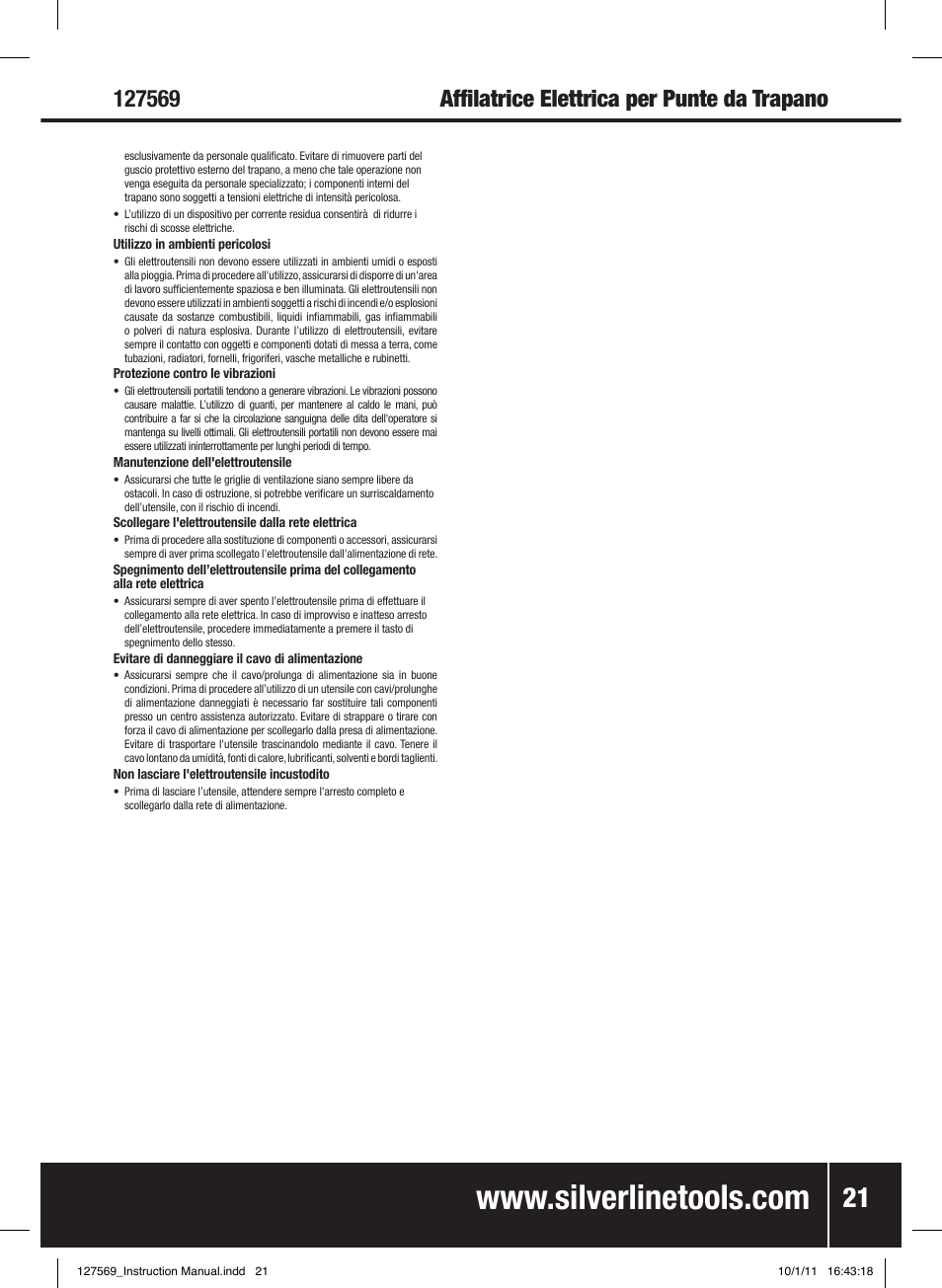 Silverline Drill Bit Sharpener 70W User Manual | Page 22 / 28
