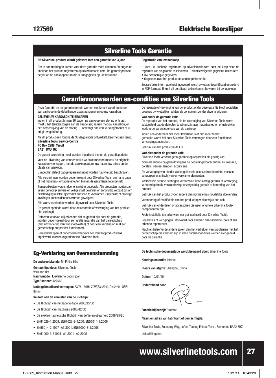 Eg-verklaring van overeenstemming | Silverline Drill Bit Sharpener 70W User Manual | Page 28 / 28