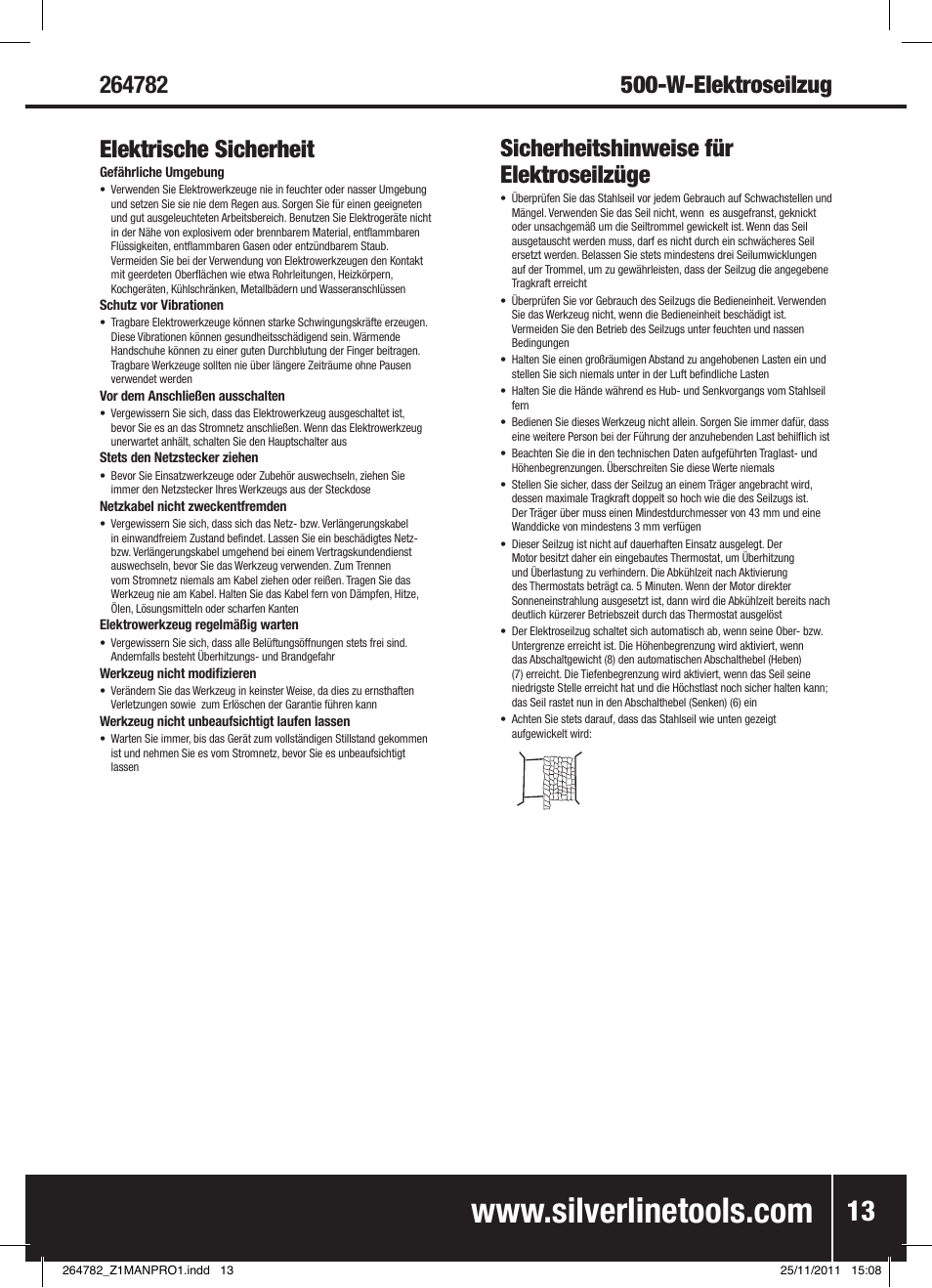 Elektrische sicherheit | Silverline Electric Hoist 250kg User Manual | Page 14 / 28