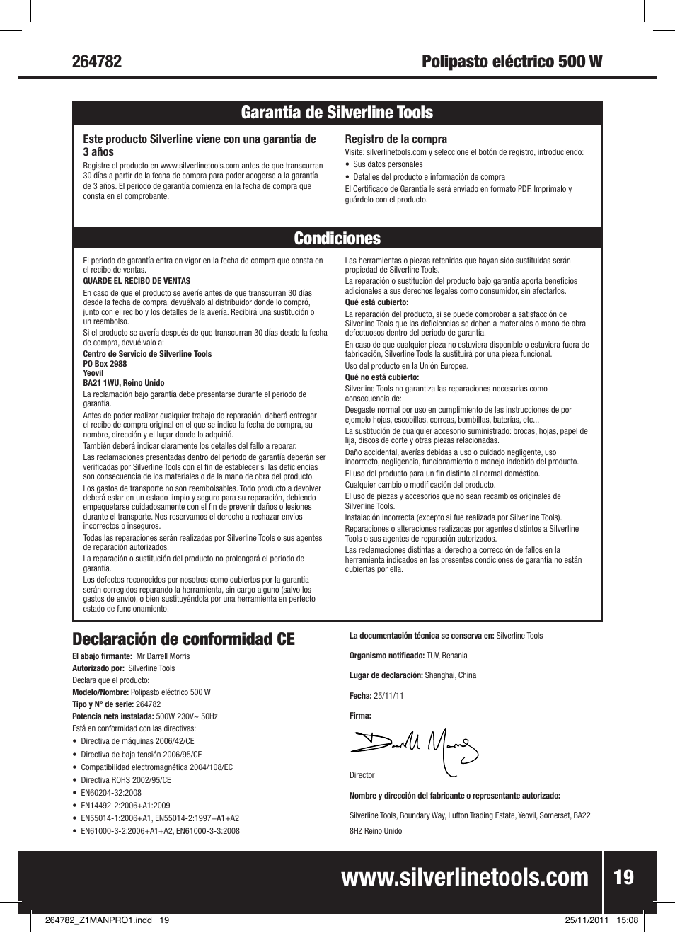 Silverline Electric Hoist 250kg User Manual | Page 20 / 28