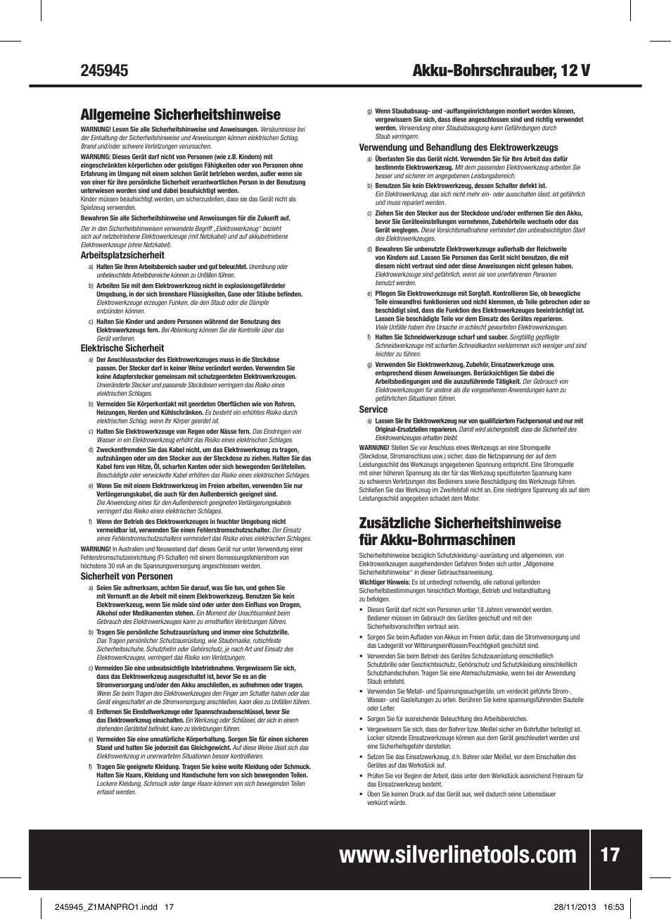 Allgemeine sicherheitshinweise | Silverline 12V Drill Driver User Manual | Page 18 / 40