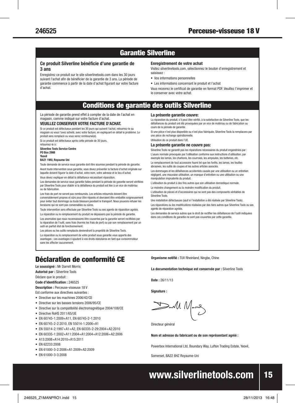 Déclaration de conformité ce | Silverline 18V Drill Driver User Manual | Page 16 / 40