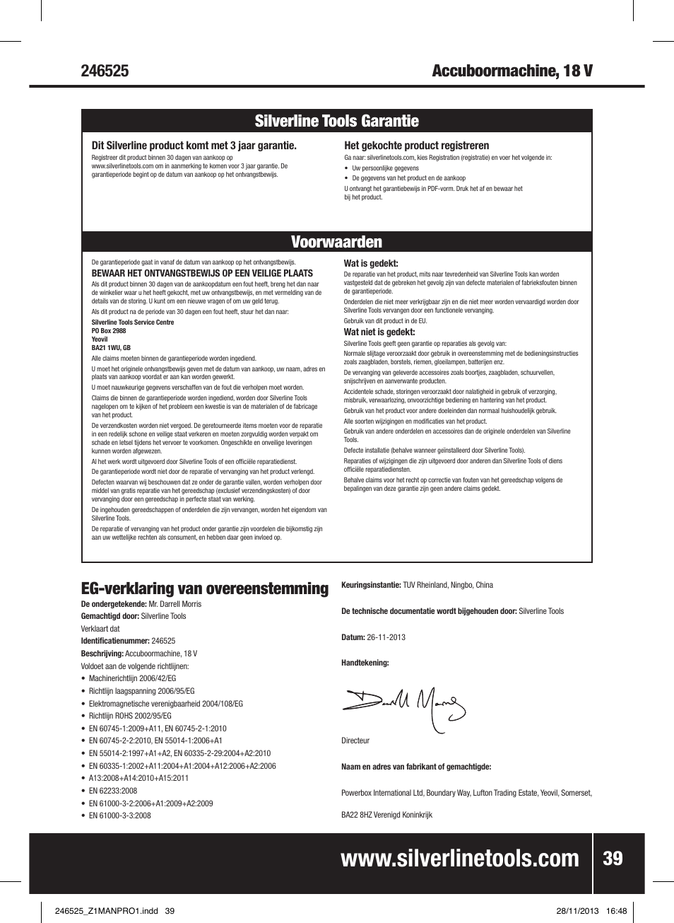 Eg-verklaring van overeenstemming | Silverline 18V Drill Driver User Manual | Page 40 / 40