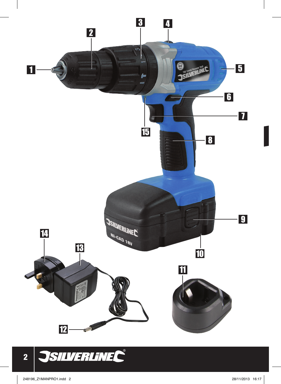 18v comb i hammer drill | Silverline 18V Combi Hammer Drill User Manual | Page 3 / 40