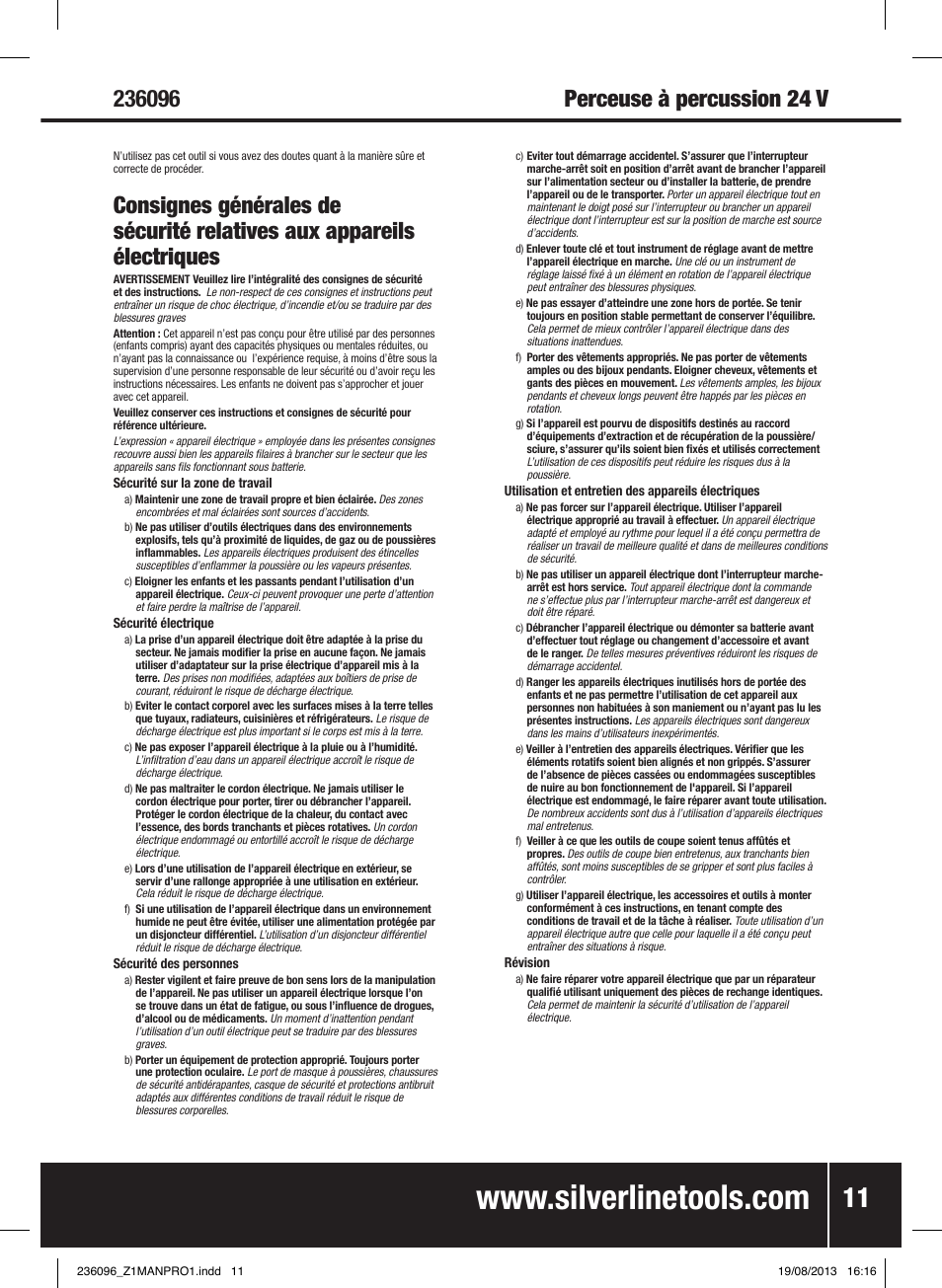 Silverline 24V Combi Hammer Drill User Manual | Page 12 / 40