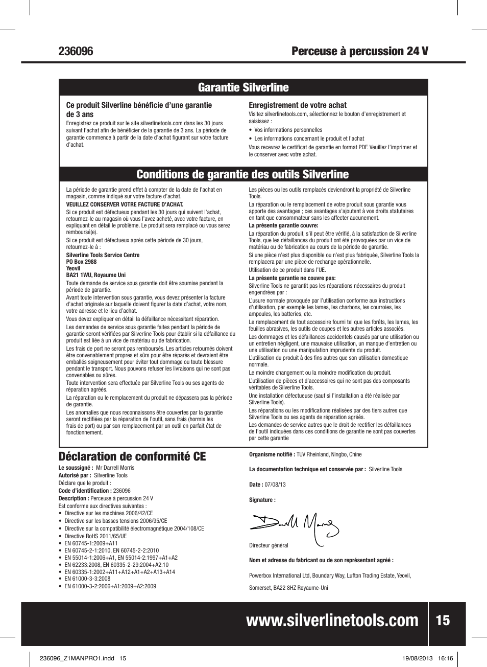 Silverline 24V Combi Hammer Drill User Manual | Page 16 / 40