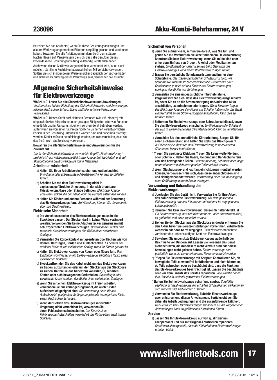 Silverline 24V Combi Hammer Drill User Manual | Page 18 / 40