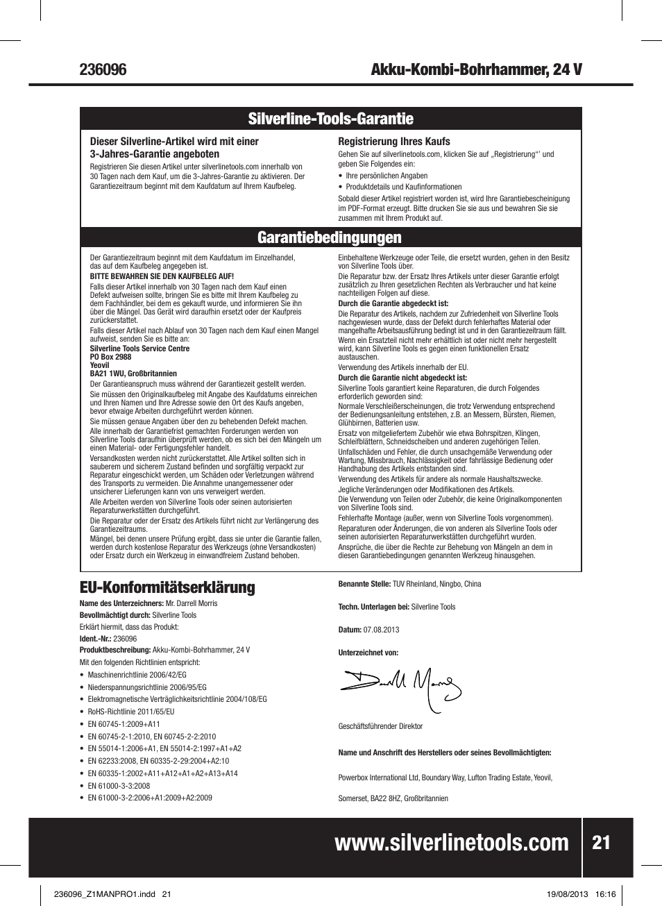 Silverline 24V Combi Hammer Drill User Manual | Page 22 / 40