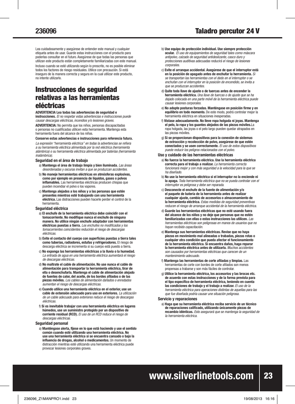 Silverline 24V Combi Hammer Drill User Manual | Page 24 / 40