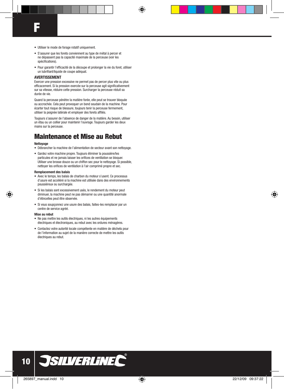 Maintenance et mise au rebut | Silverline 500W Hammer Drill User Manual | Page 11 / 28