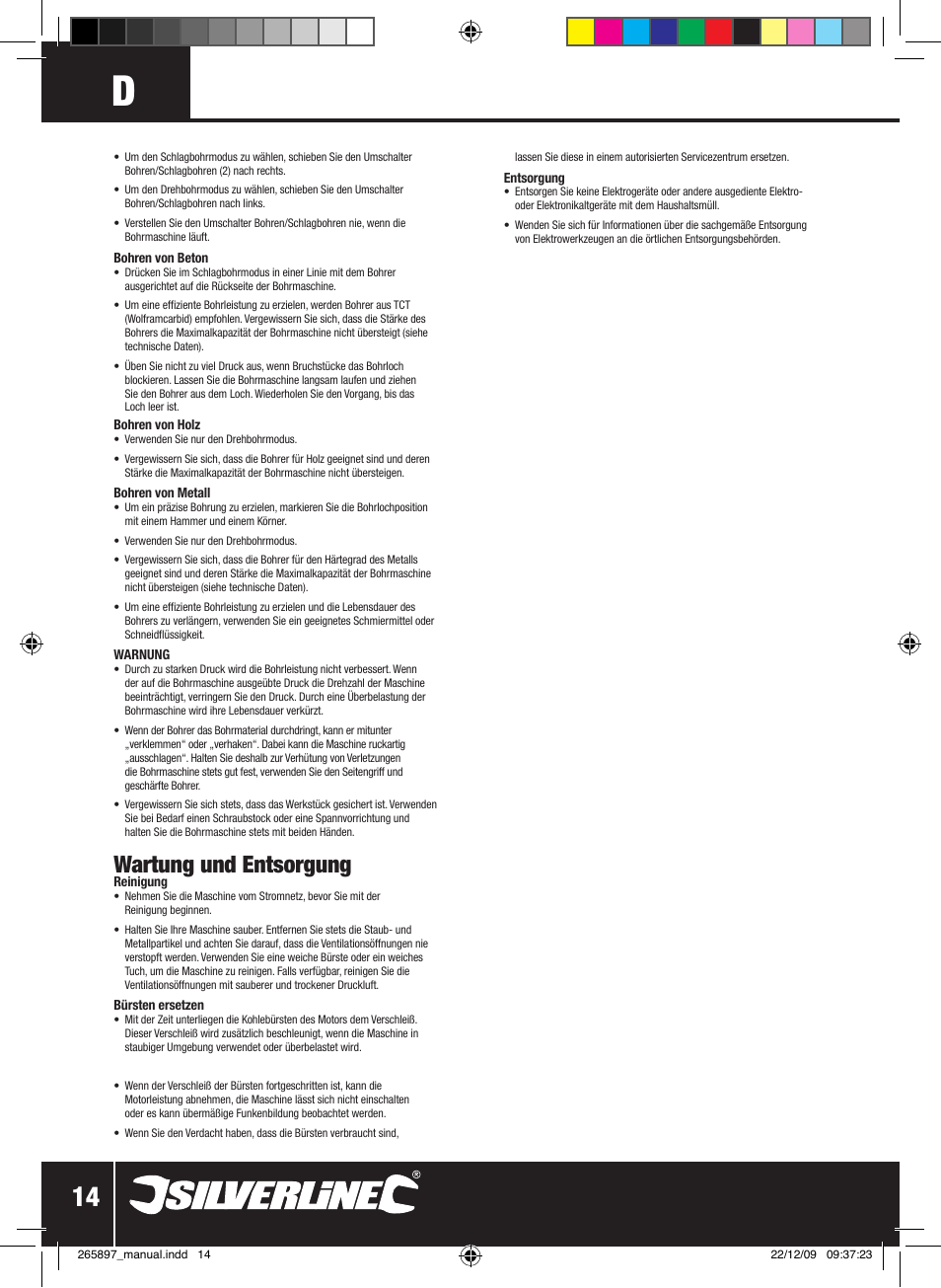 Wartung und entsorgung | Silverline 500W Hammer Drill User Manual | Page 15 / 28