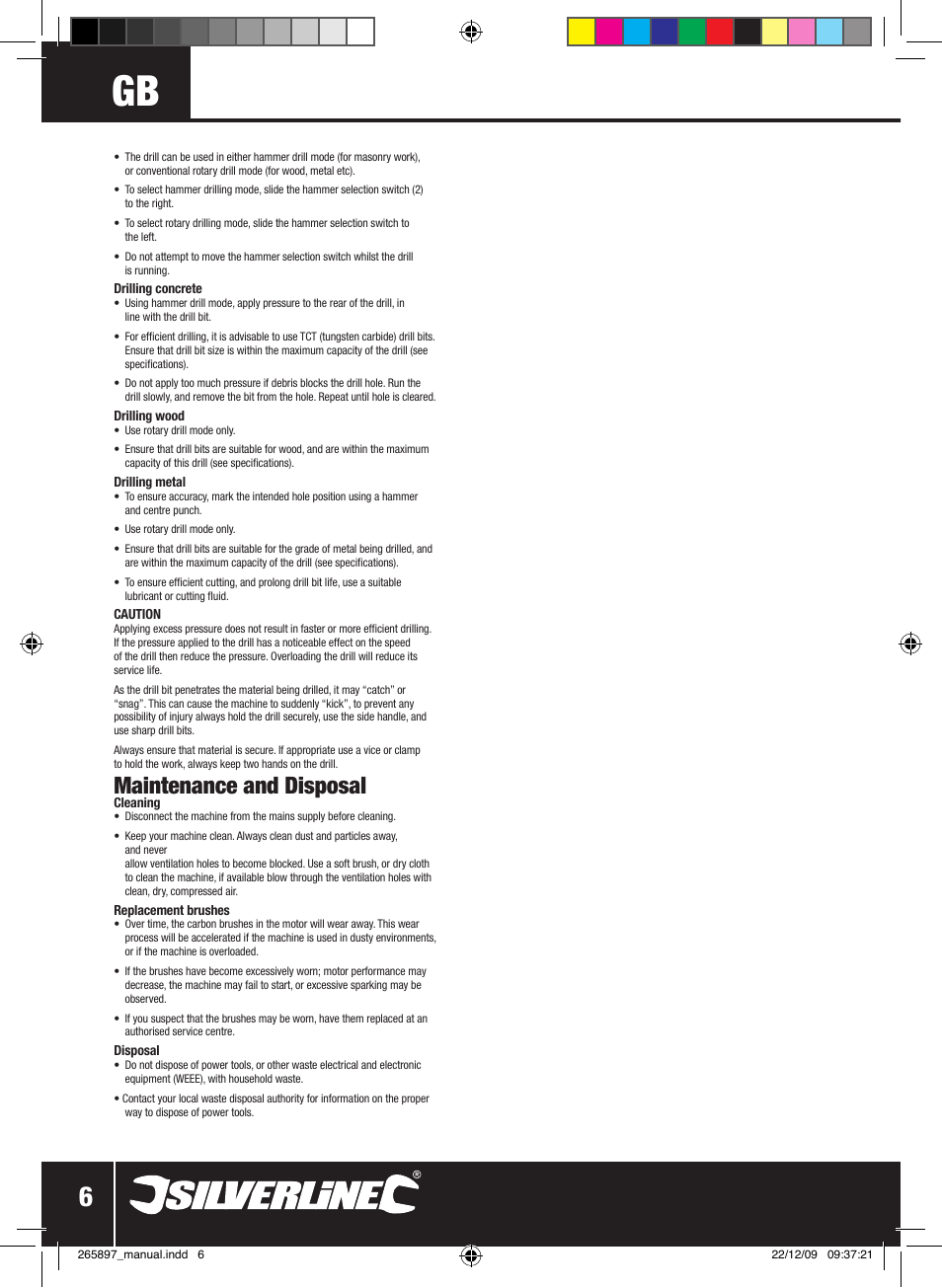 Maintenance and disposal | Silverline 500W Hammer Drill User Manual | Page 7 / 28