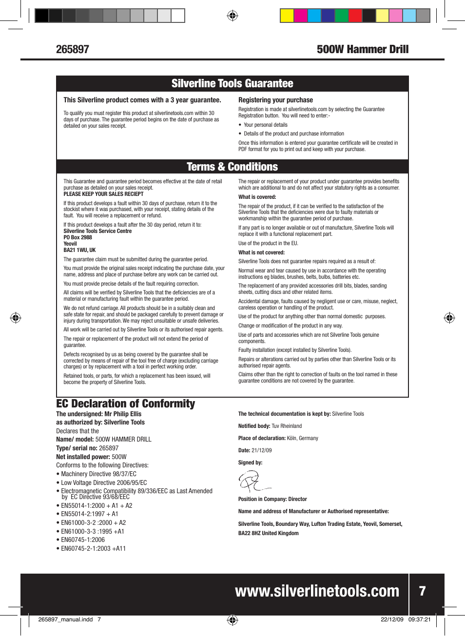 Terms & conditions, Silverline tools guarantee | Silverline 500W Hammer Drill User Manual | Page 8 / 28