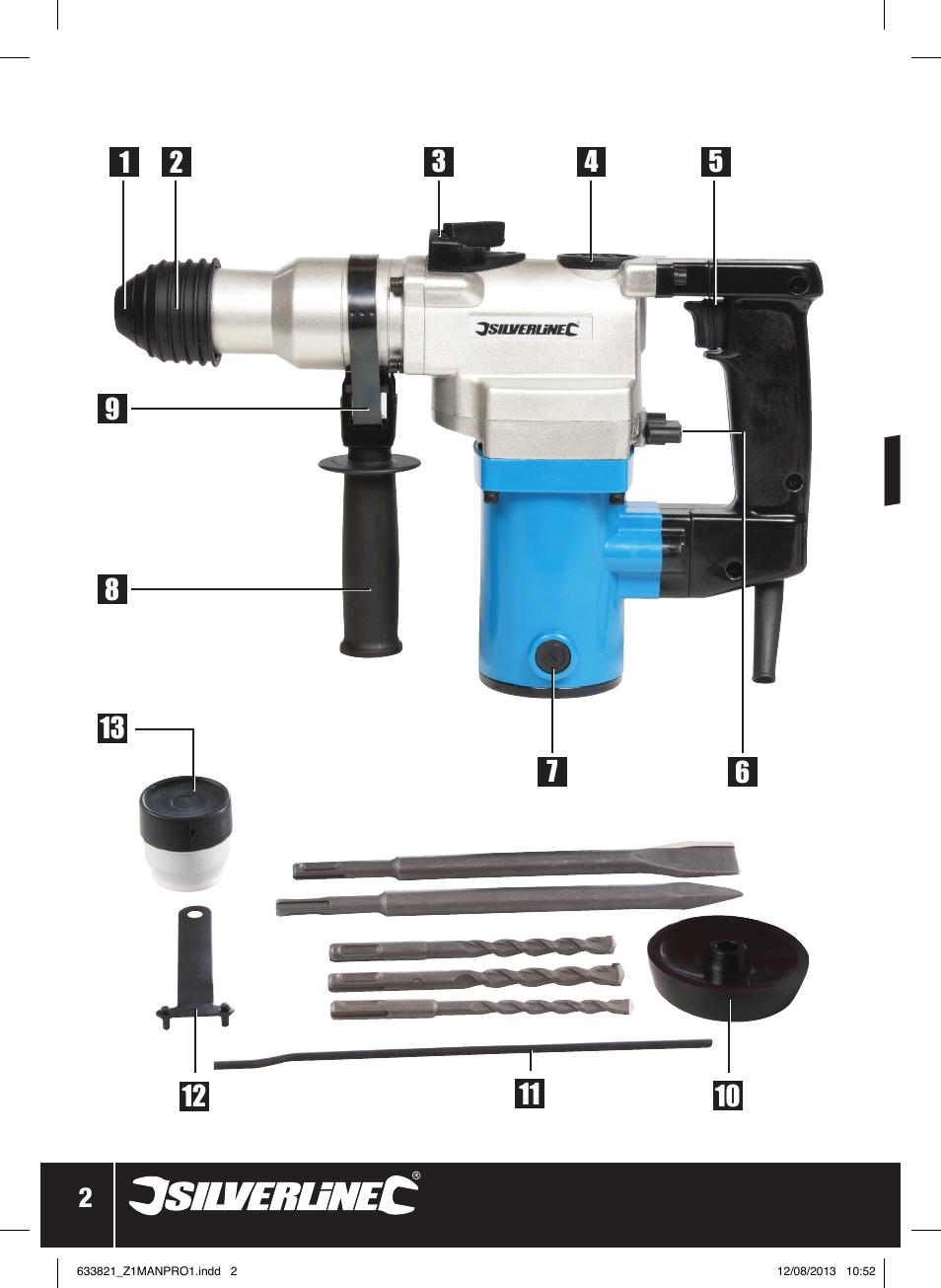 850w sds plus hammer drill | Silverline 850W SDS Plus Hammer Drill User Manual | Page 3 / 28