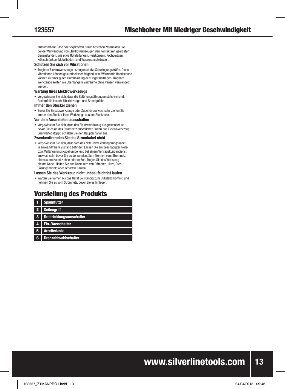 Vorstellung des produkts | Silverline 600W Mixing Drill Low Speed User Manual | Page 14 / 28