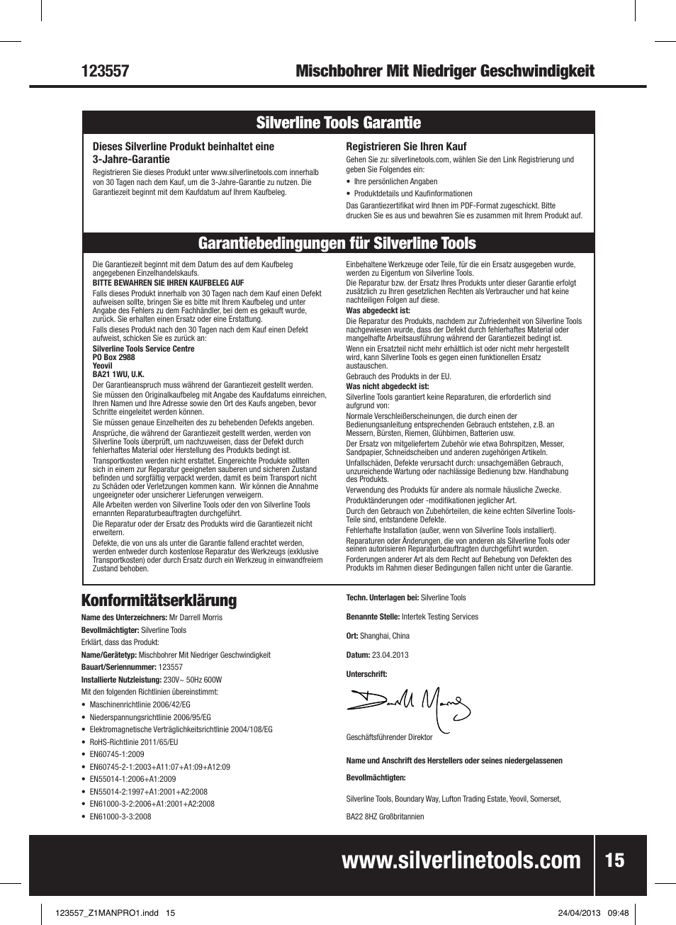 Silverline 600W Mixing Drill Low Speed User Manual | Page 16 / 28