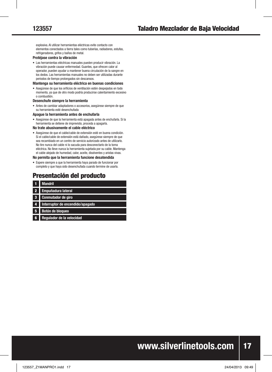 Presentación del producto | Silverline 600W Mixing Drill Low Speed User Manual | Page 18 / 28