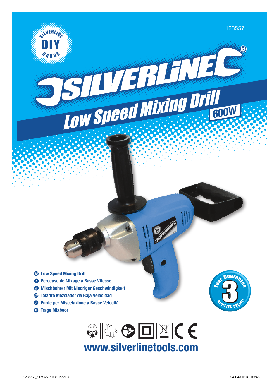 Low speed mixing drill, 600w | Silverline 600W Mixing Drill Low Speed User Manual | Page 2 / 28