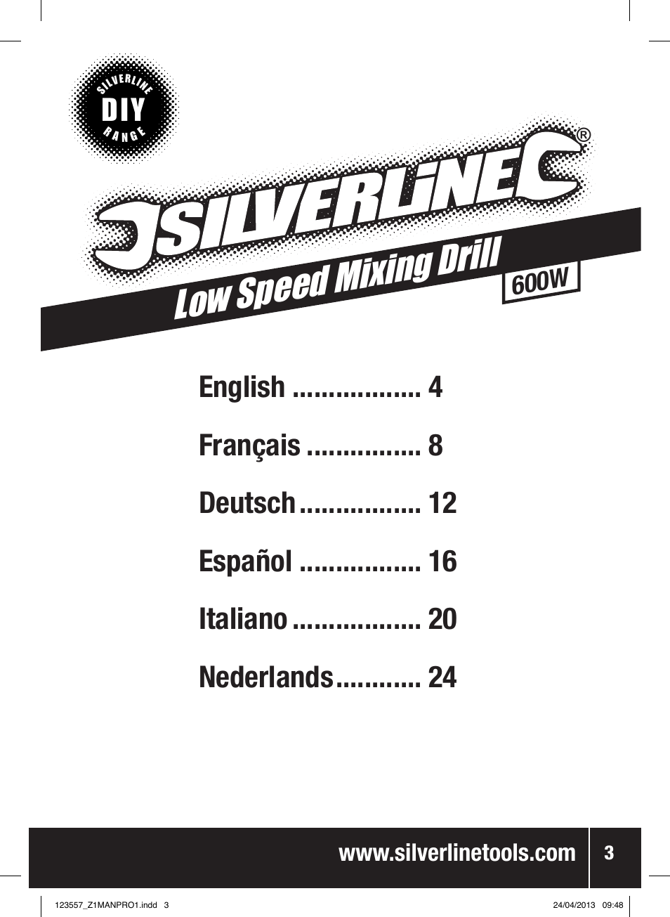 Low speed mixing drill, 600w | Silverline 600W Mixing Drill Low Speed User Manual | Page 4 / 28