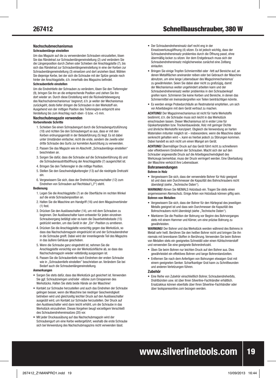Silverline 380W Auto-Feed Screwdriver User Manual | Page 20 / 40