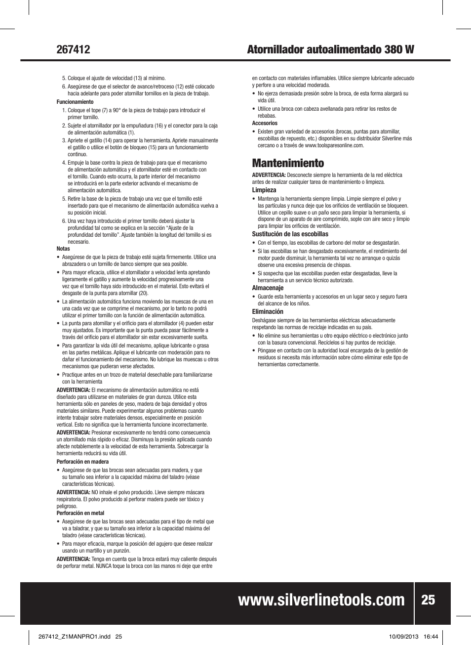 Mantenimiento | Silverline 380W Auto-Feed Screwdriver User Manual | Page 26 / 40