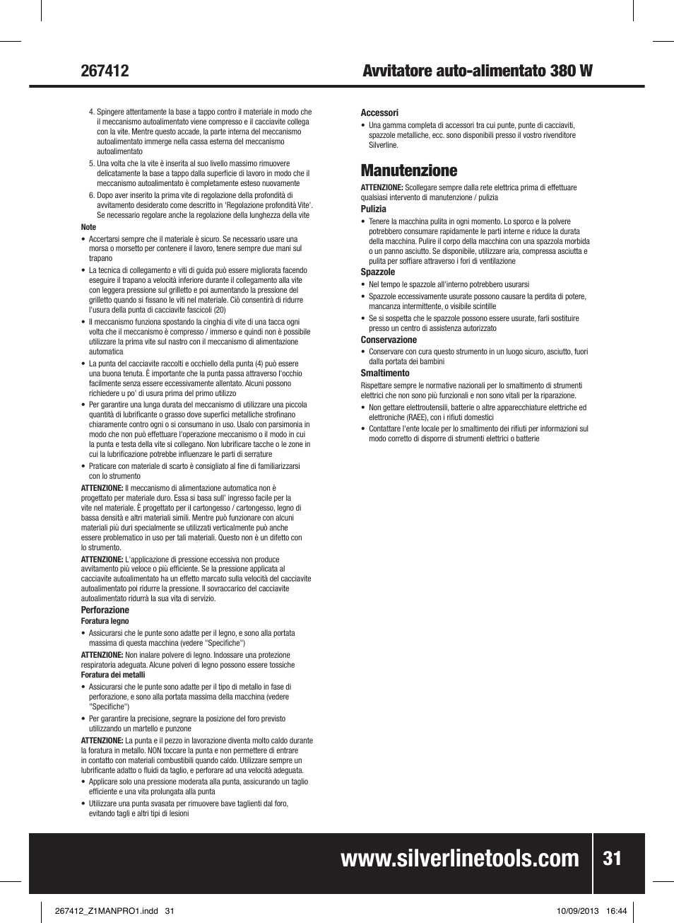 Manutenzione | Silverline 380W Auto-Feed Screwdriver User Manual | Page 32 / 40