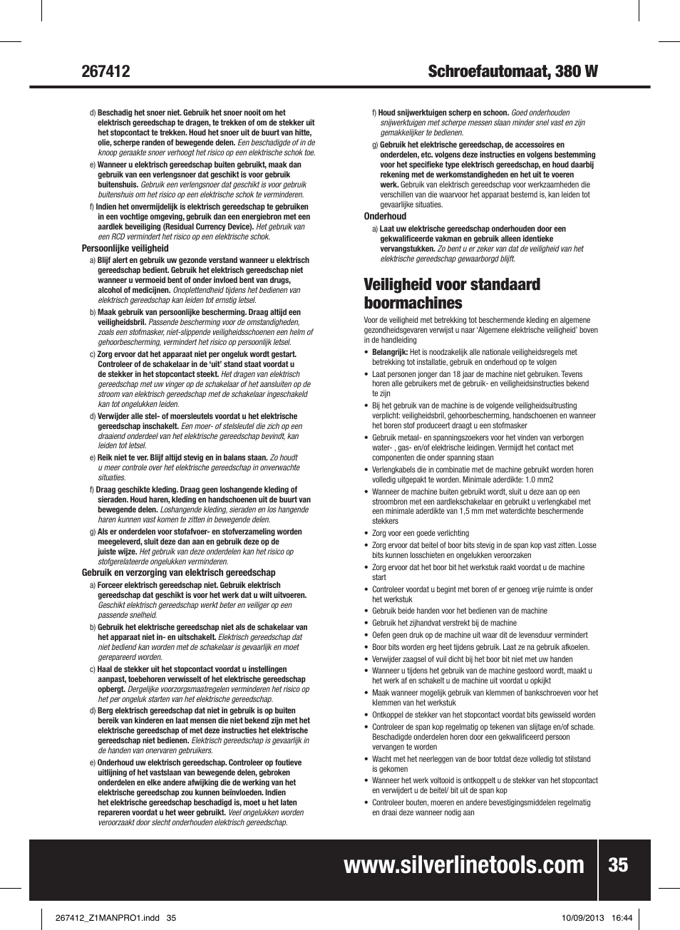 Veiligheid voor standaard boormachines | Silverline 380W Auto-Feed Screwdriver User Manual | Page 36 / 40
