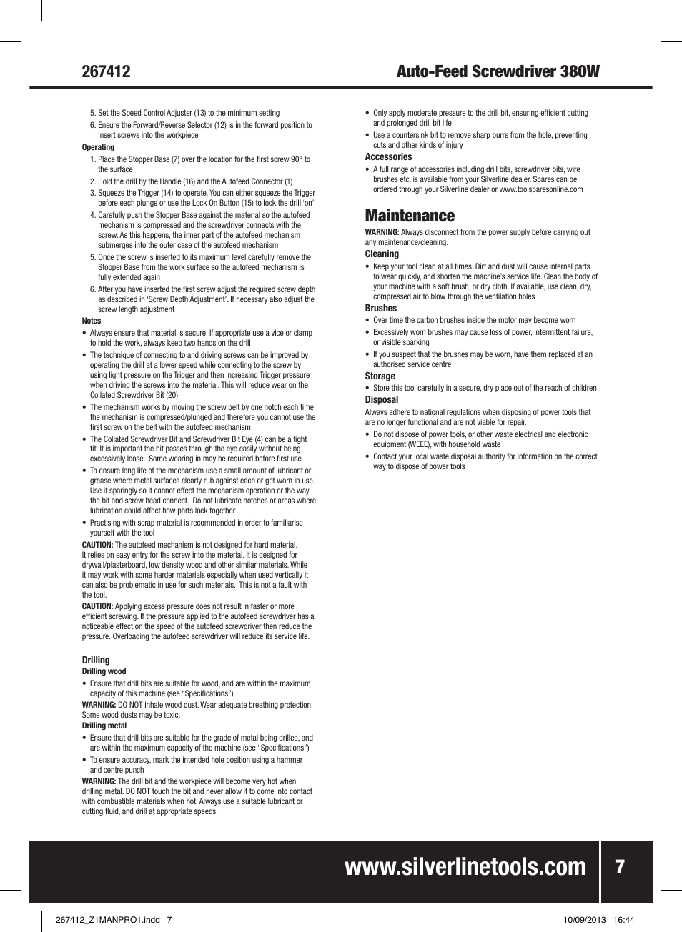 Maintenance | Silverline 380W Auto-Feed Screwdriver User Manual | Page 8 / 40
