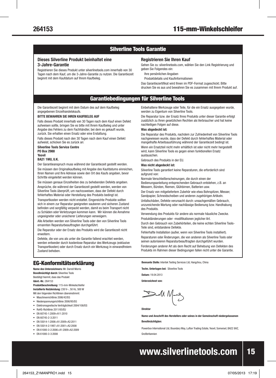 Eg-konformitätserklärung | Silverline 500W Angle Grinder 115mm User Manual | Page 16 / 28