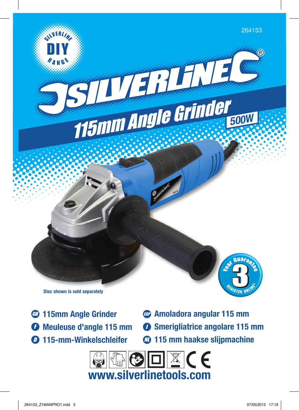 115mm ang le grinder, 500w | Silverline 500W Angle Grinder 115mm User Manual | Page 2 / 28