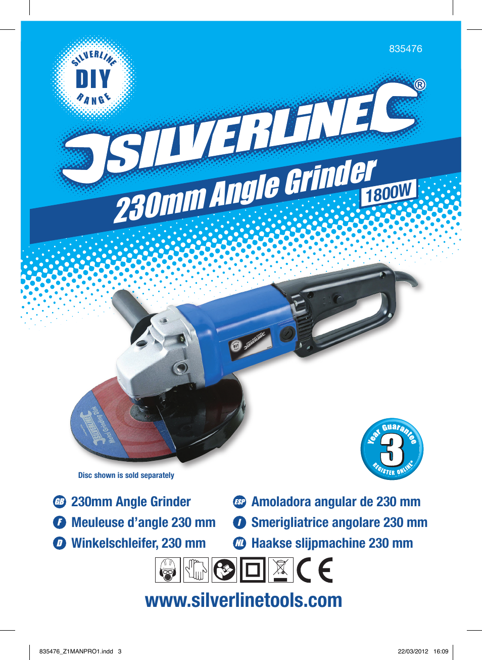 230mm ang le grinder, 1800w | Silverline 1800W Angle Grinder 230mm User Manual | Page 2 / 28