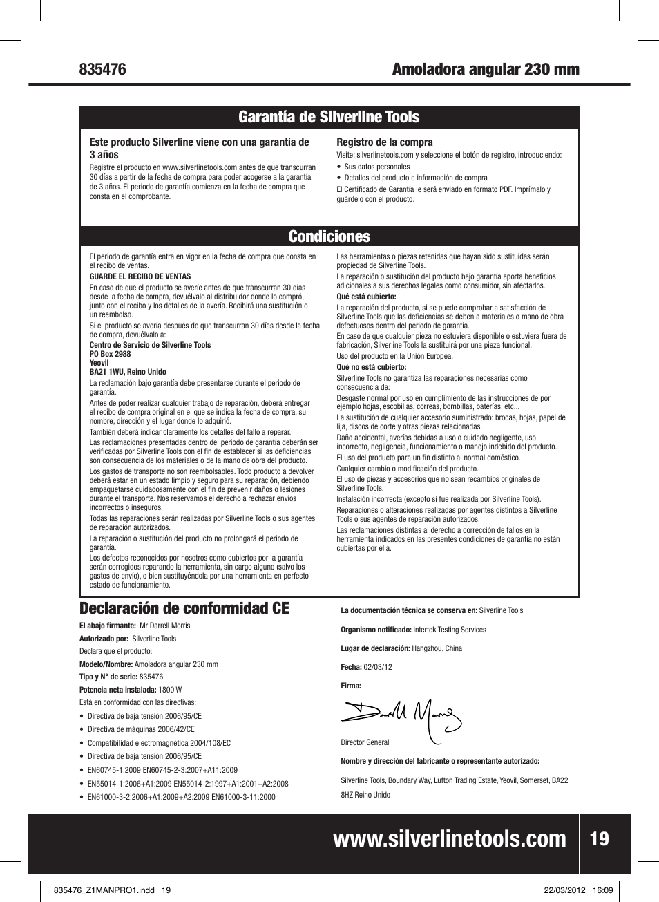 Silverline 1800W Angle Grinder 230mm User Manual | Page 20 / 28