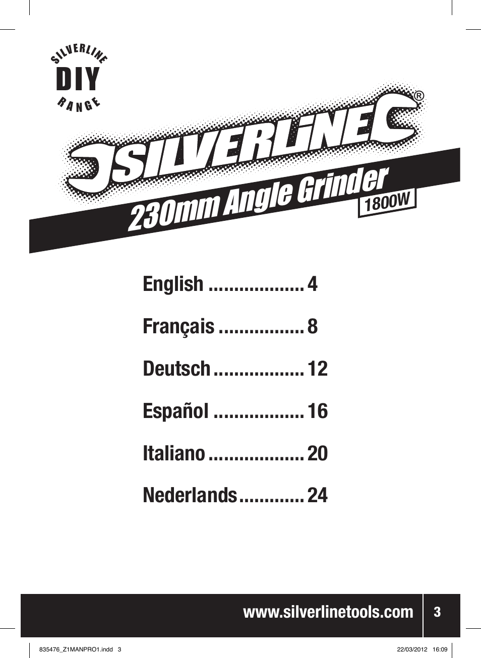 230mm angle grinder | Silverline 1800W Angle Grinder 230mm User Manual | Page 4 / 28