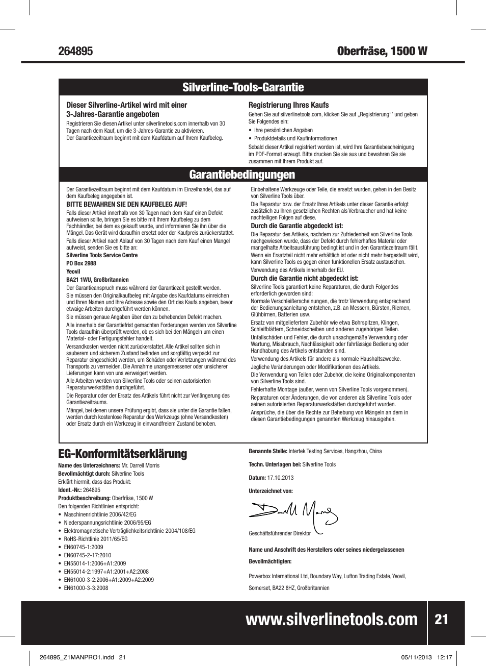 Garantiebedingungen silverline-tools-garantie | Silverline 1500W 1/ Plunge Router User Manual | Page 22 / 40