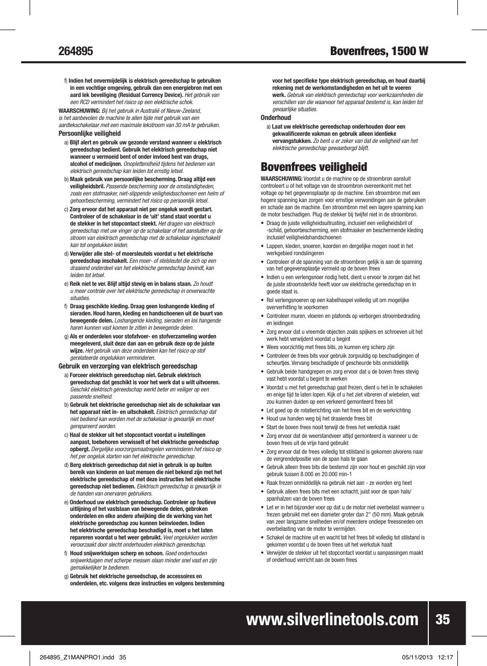 Bovenfrees veiligheid | Silverline 1500W 1/ Plunge Router User Manual | Page 36 / 40