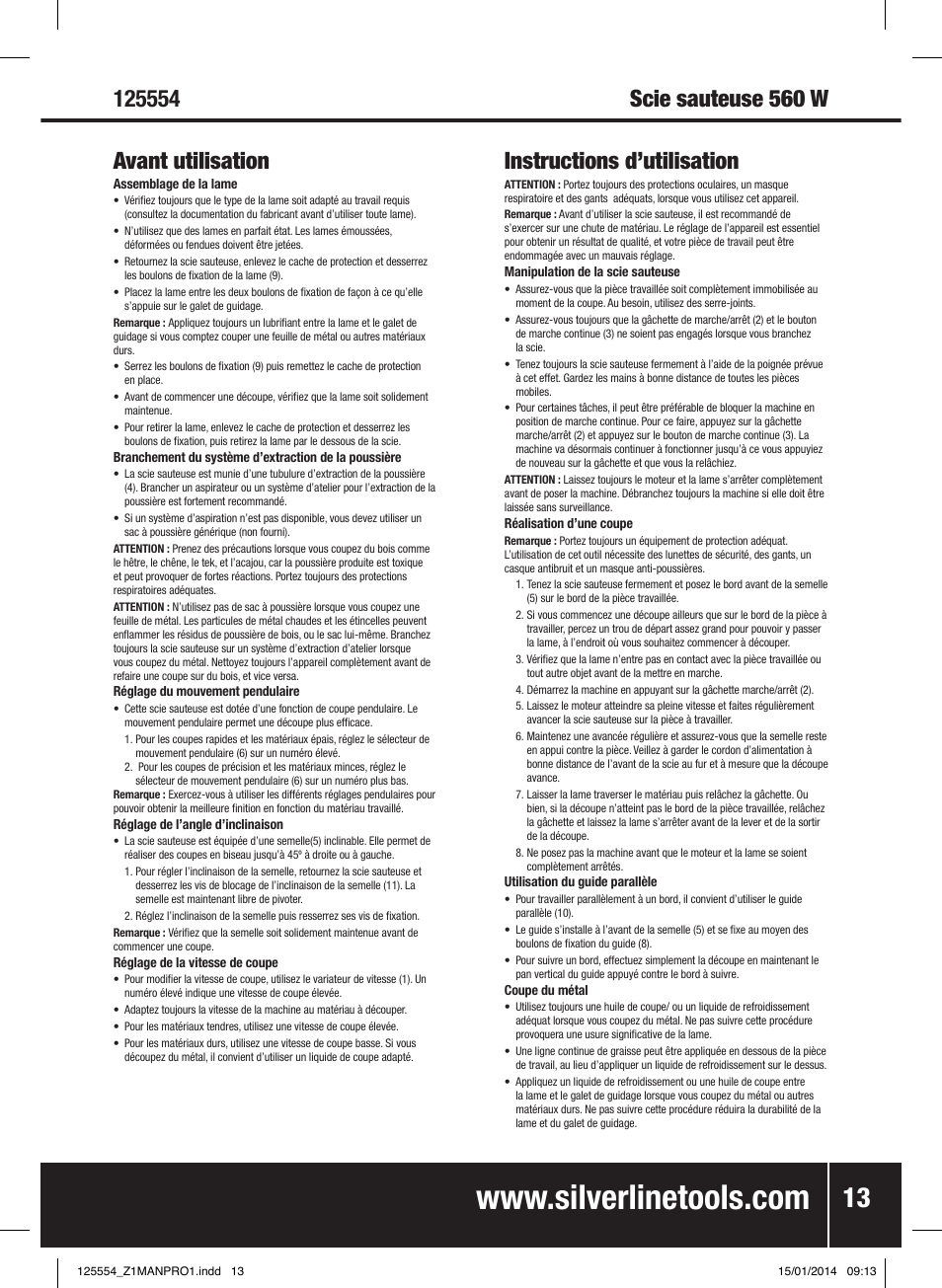 Instructions d’utilisation | Silverline 560W Pendulum Jigsaw User Manual | Page 14 / 40