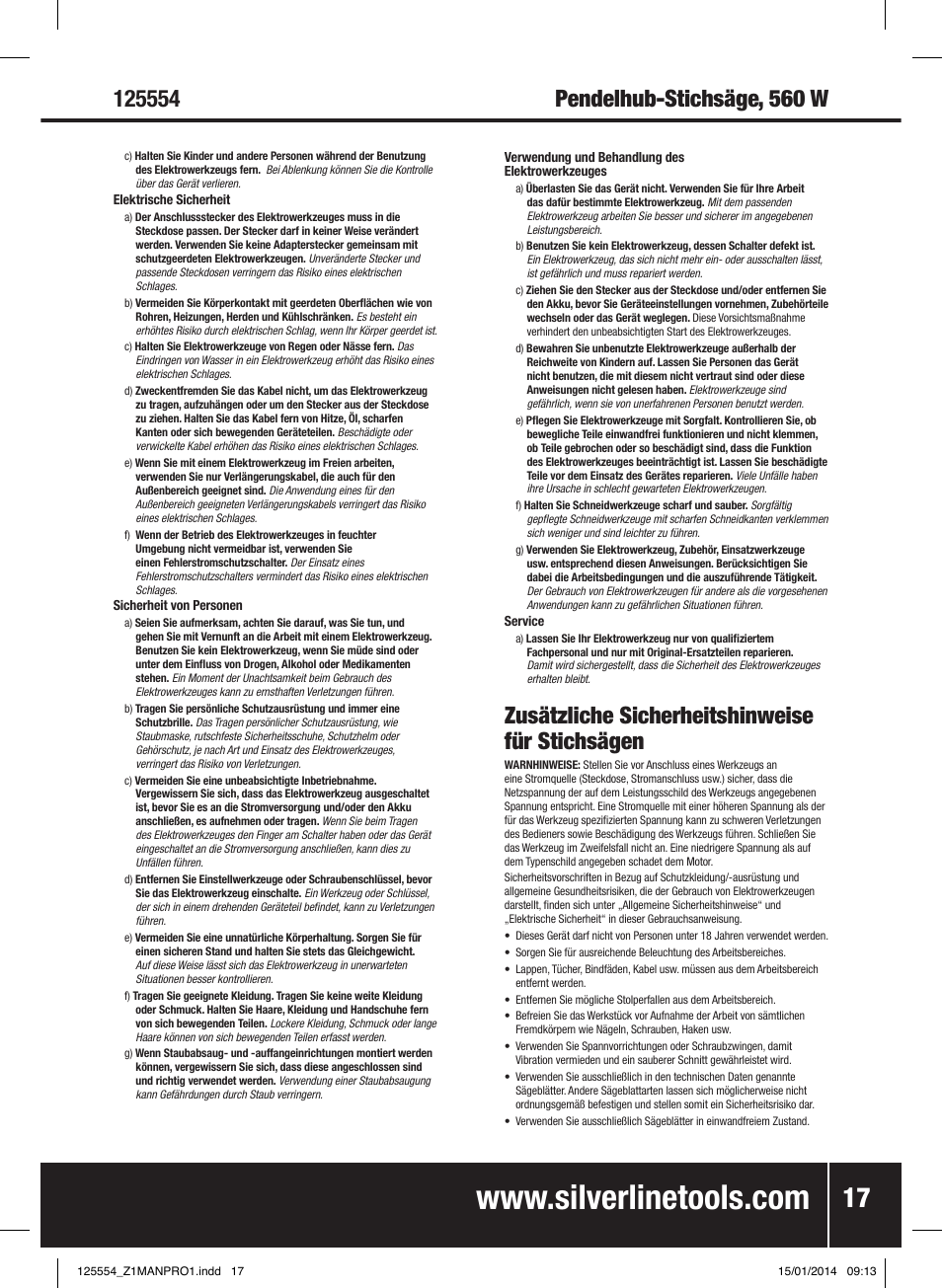 Zusätzliche sicherheitshinweise für stichsägen | Silverline 560W Pendulum Jigsaw User Manual | Page 18 / 40