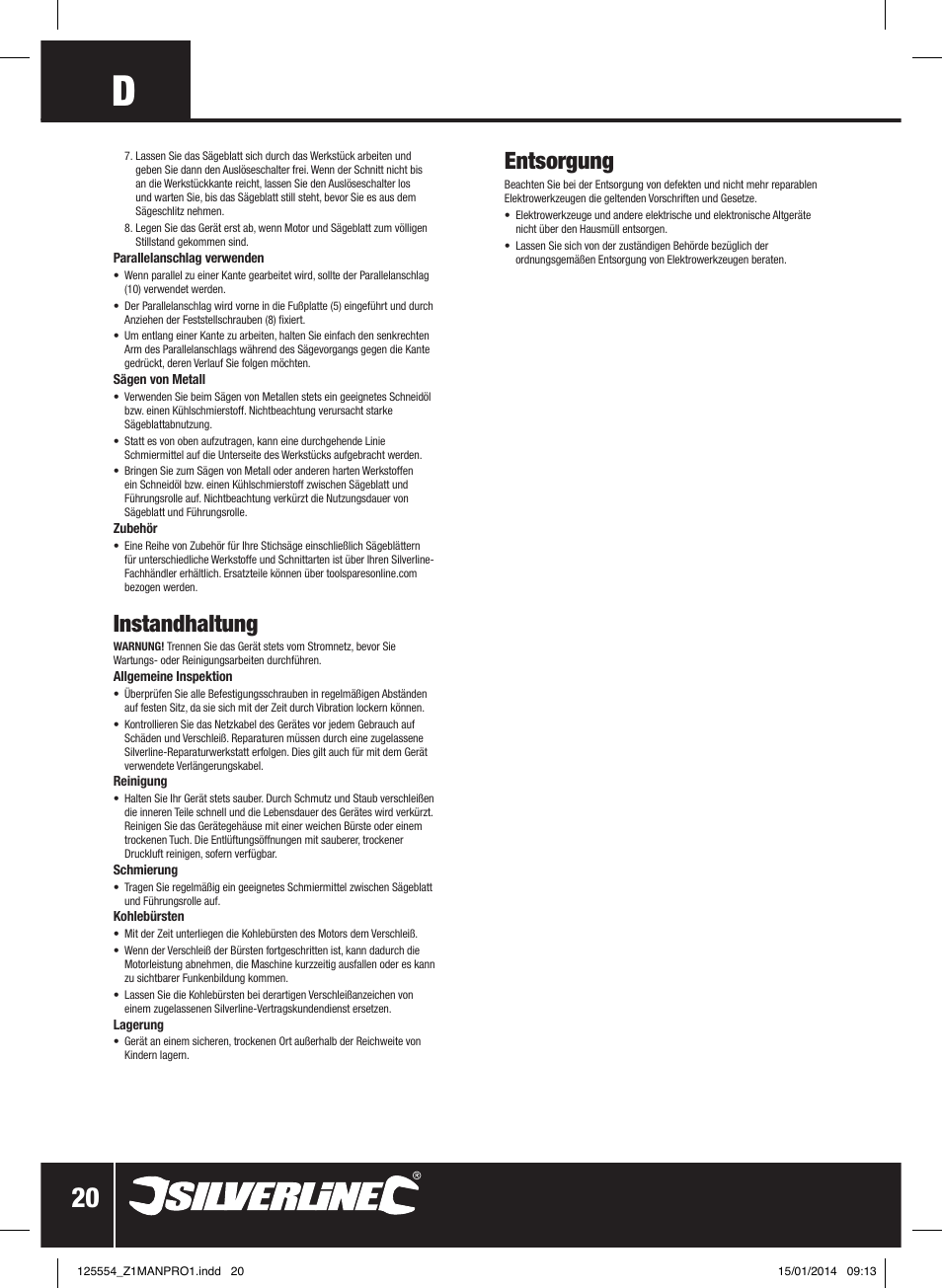 Instandhaltung, Entsorgung | Silverline 560W Pendulum Jigsaw User Manual | Page 21 / 40