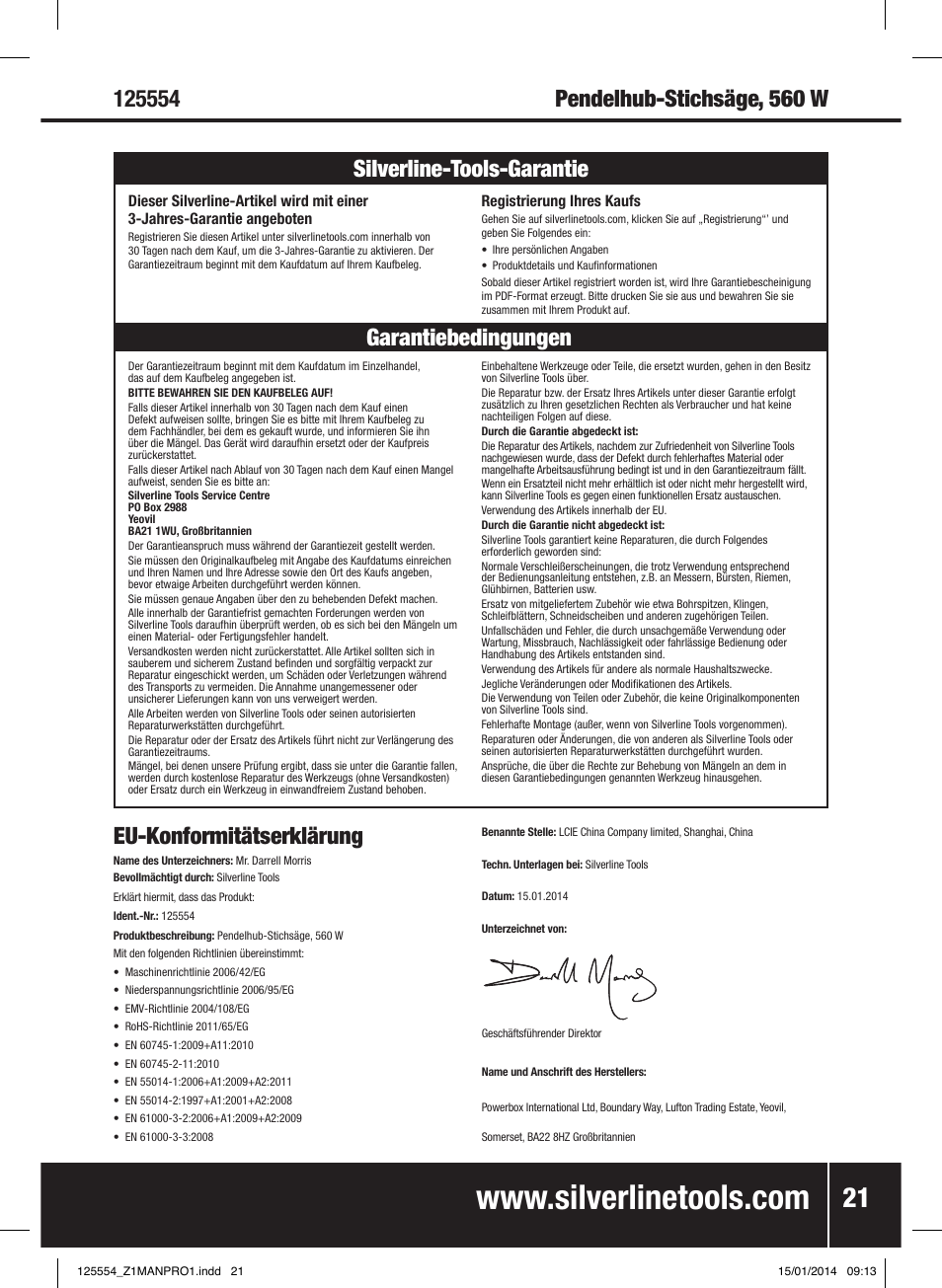 Garantiebedingungen silverline-tools-garantie | Silverline 560W Pendulum Jigsaw User Manual | Page 22 / 40