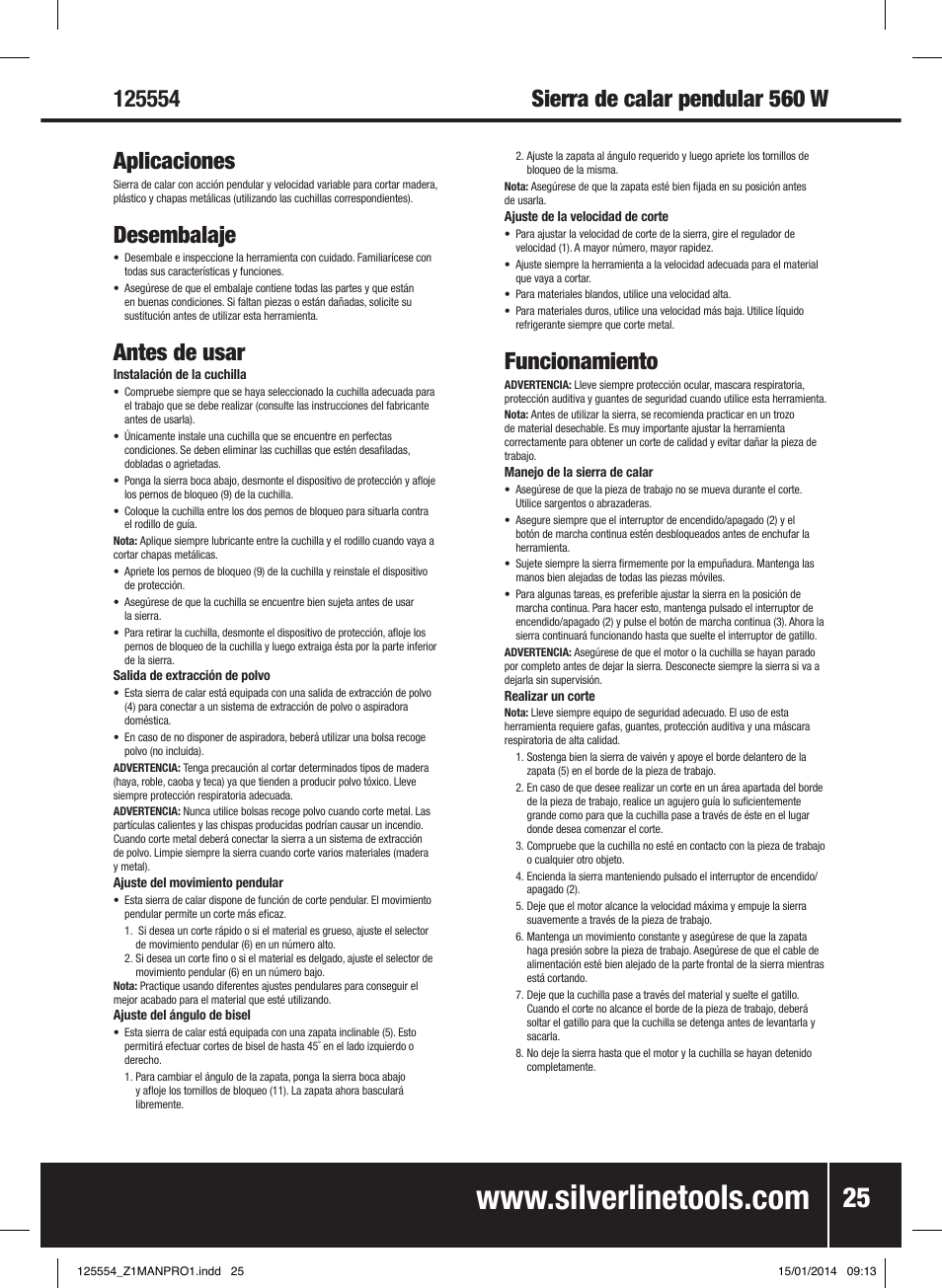 Desembalaje, Antes de usar, Funcionamiento | Silverline 560W Pendulum Jigsaw User Manual | Page 26 / 40