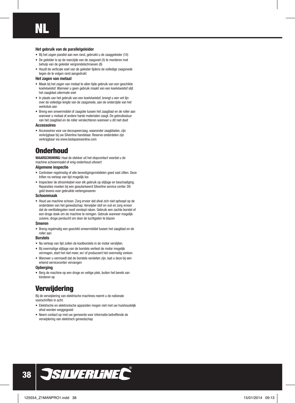 Onderhoud, Verwijdering | Silverline 560W Pendulum Jigsaw User Manual | Page 39 / 40