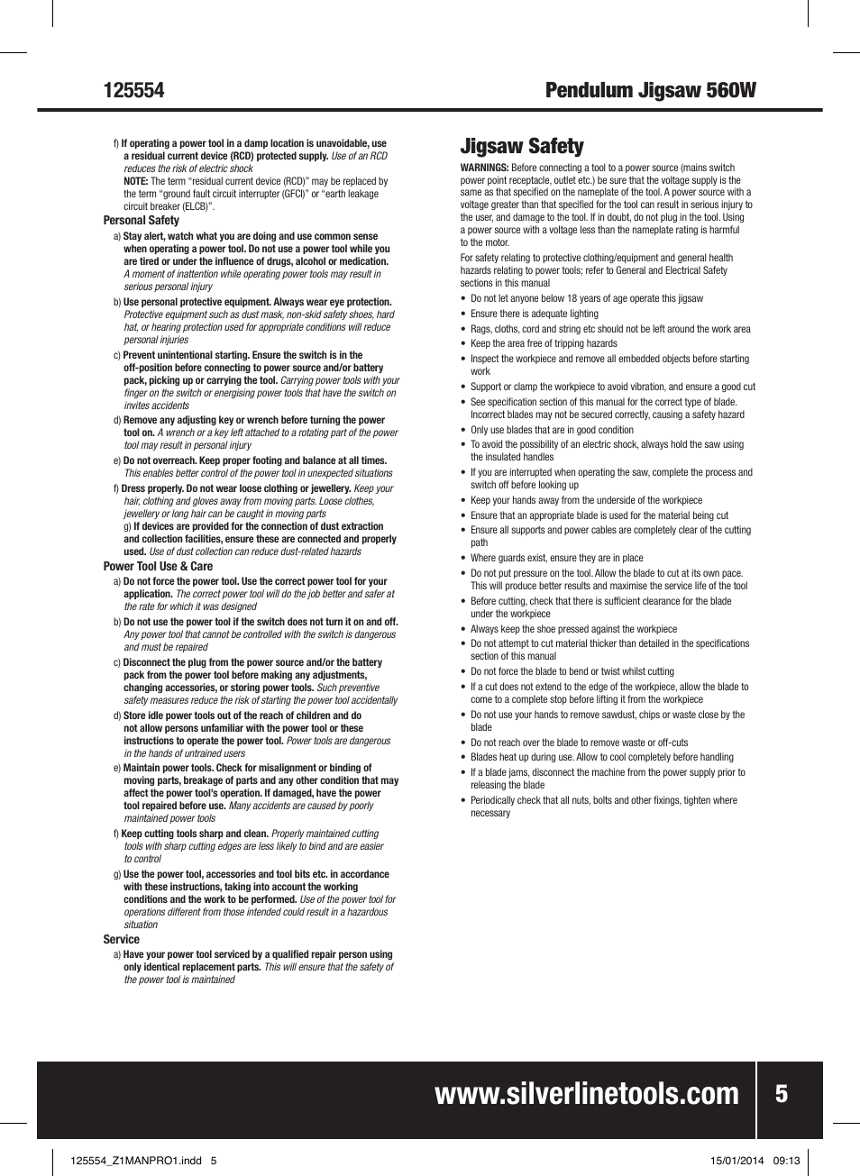 Jigsaw safety | Silverline 560W Pendulum Jigsaw User Manual | Page 6 / 40