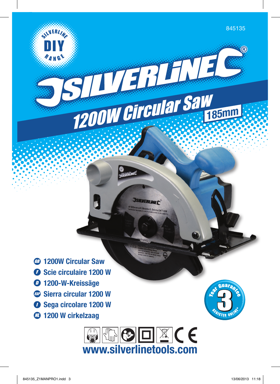 1200w circular saw, 185mm | Silverline 1200W Circular Saw 185mm User Manual | Page 2 / 40