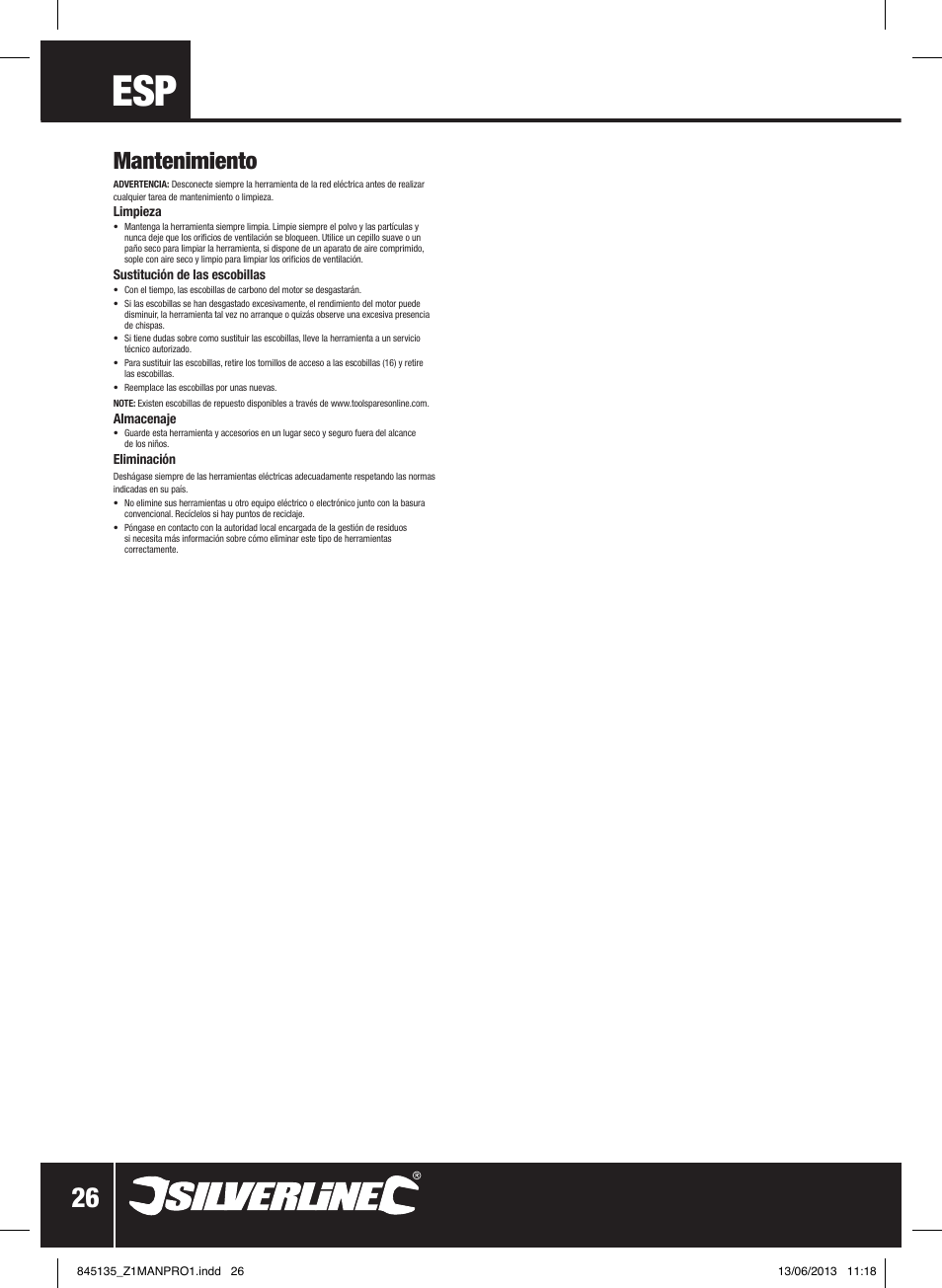 Mantenimiento | Silverline 1200W Circular Saw 185mm User Manual | Page 27 / 40
