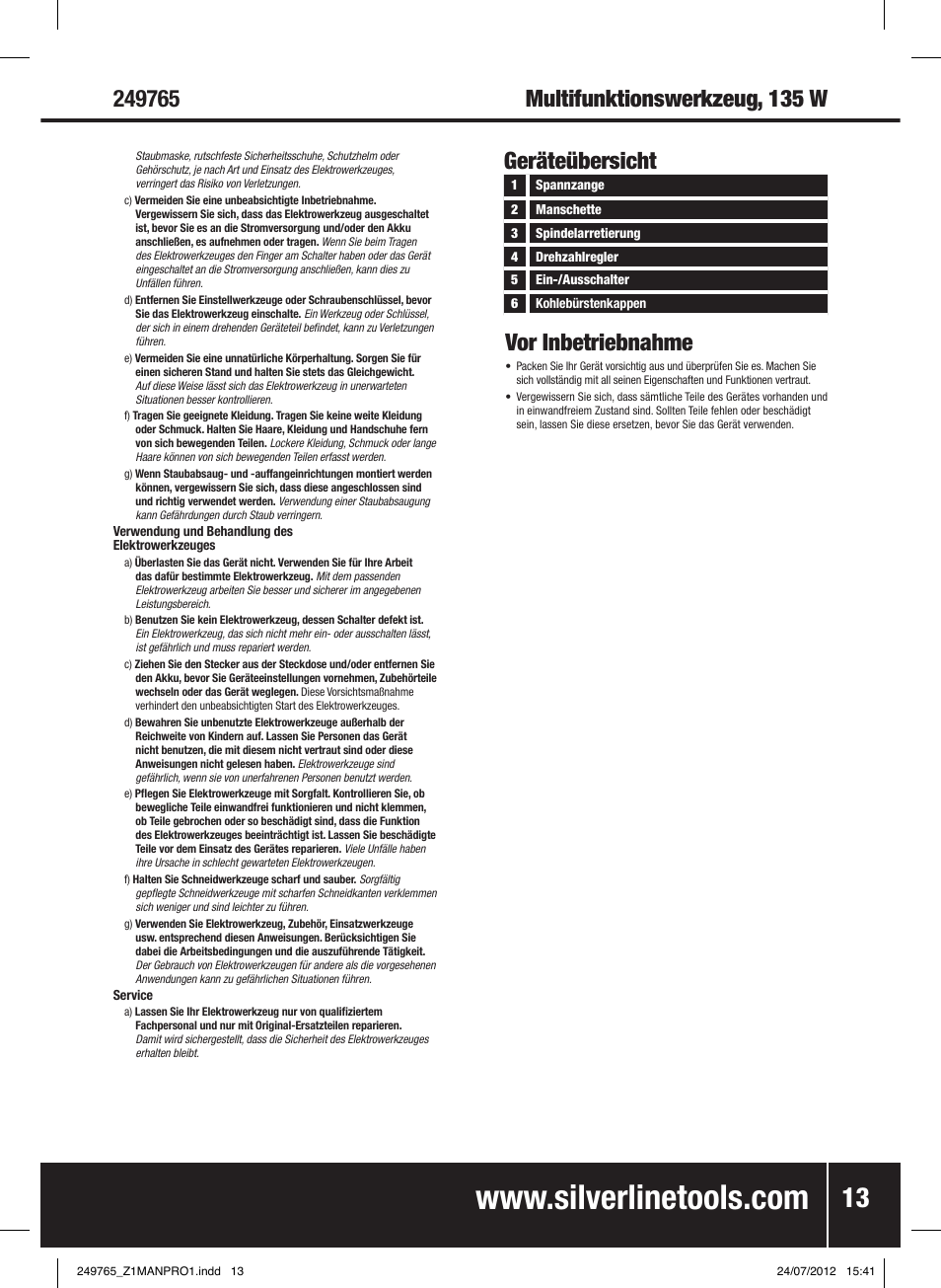 Silverline 135W Multi-Function Rotary Tool User Manual | Page 14 / 28