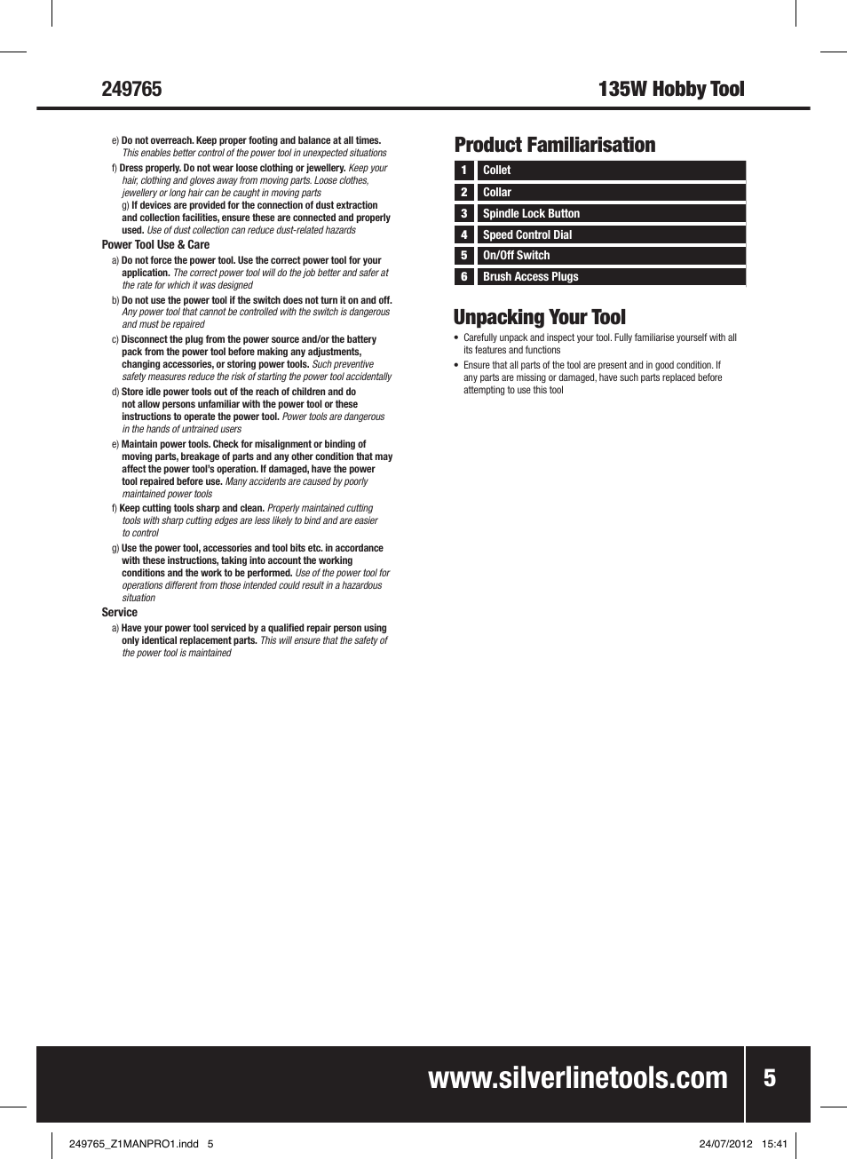Silverline 135W Multi-Function Rotary Tool User Manual | Page 6 / 28