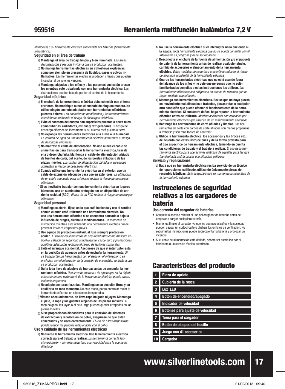 Características del producto | Silverline 7.2V Cordless Multi-Tool User Manual | Page 18 / 28