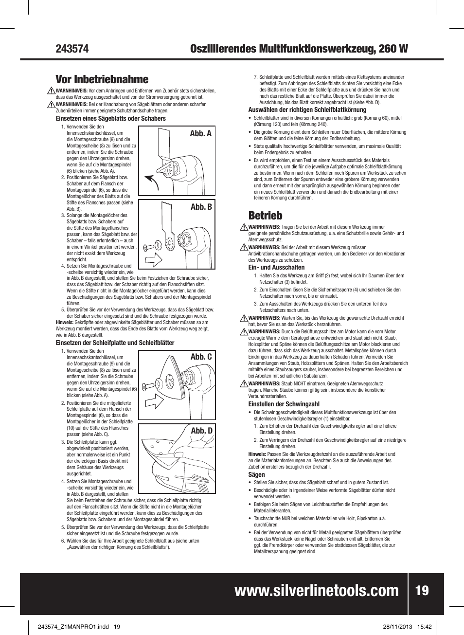 Betrieb, Abb. a abb. b abb. c abb. d | Silverline 260W Oscillating Multi-Tool User Manual | Page 20 / 40