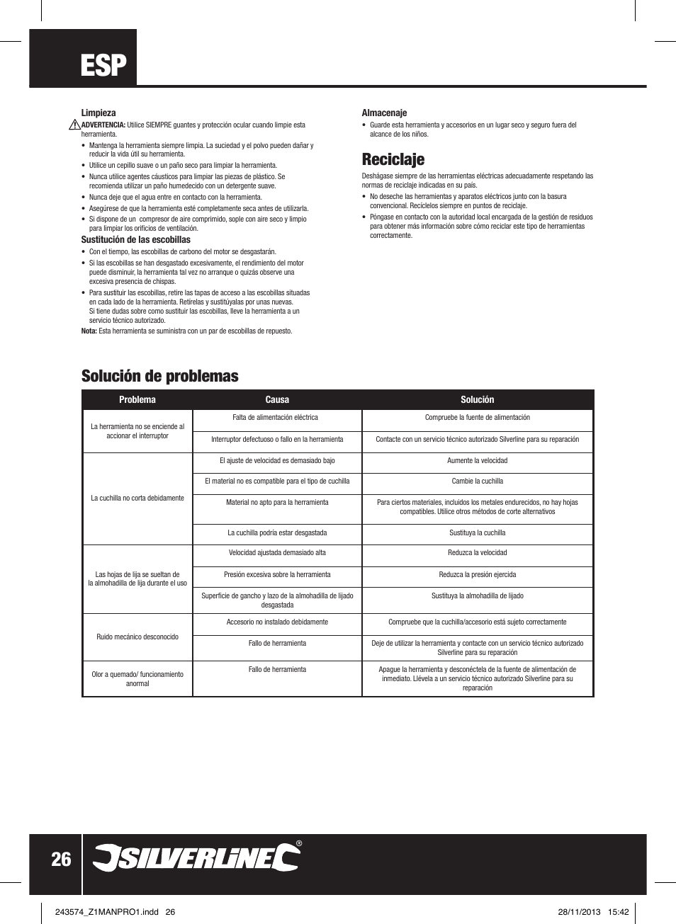 Reciclaje, Solución de problemas | Silverline 260W Oscillating Multi-Tool User Manual | Page 27 / 40
